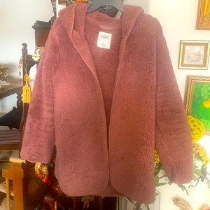 Pink Victoria’s Secret mauve teddy Sherpa with Hoodie Jacket M/L oversized